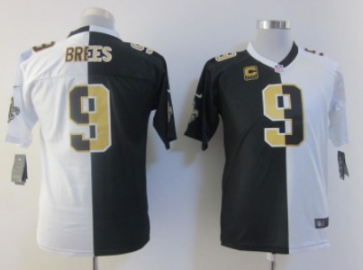 Nike New Orleans Saints #9 Drew Brees Black/White Two Tone Kids Jersey