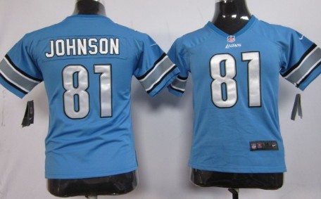 Nike Detroit Lions #81 Calvin Johnson Light Blue Game Kids Jersey