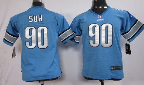 Nike Detroit Lions #90 Ndamukong Suh Light Blue Game Kids Jersey