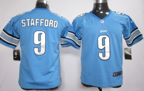 Nike Detroit Lions #9 Matthew Stafford Light Blue Game Kids Jersey