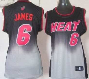 Miami Heat #6 LeBron James Black/Gray Fadeaway Fashion Womens Jersey