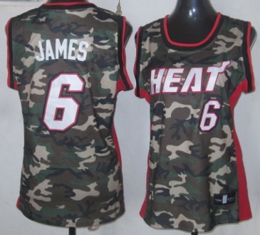 Miami Heat #6 LeBron James Camo Fashion Womens Jersey