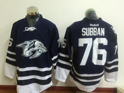 Men's Nashville Predators #76 P. K. Subban Navy Blue Third Stitched NHL Reebok Hockey Jersey