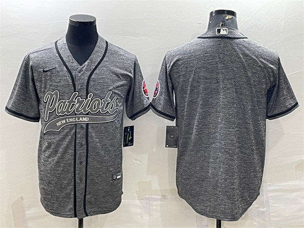 Men's New England Patriots Blank Gray With Patch Cool Base Stitched Baseball Jersey