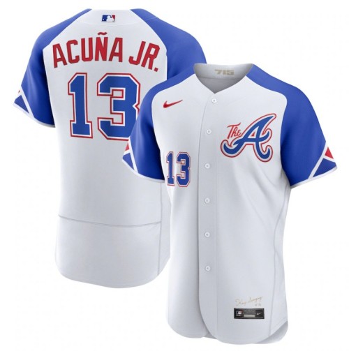 Men's Atlanta Braves #13 Ronald Acu&ntilde;a Jr. White 2023 City Connect Flex Base Stitched Jersey