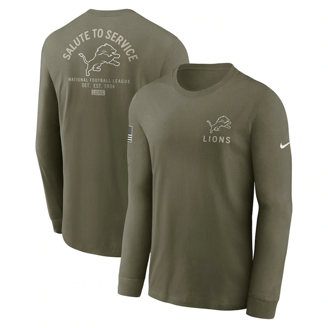 Men's Detroit Lions Olive 2025 Salute to Service Sideline Long Sleeve T-Shirt