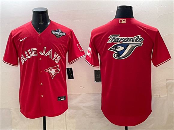 Men's Toronto Blue Jays Team Big Logo Red 2025 World Series Home Cool Base Stitched Baseball Jersey