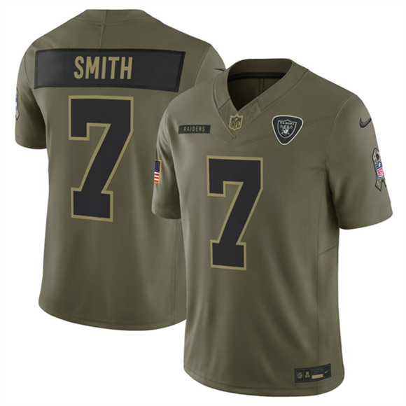 Men's Las Vegas Raiders #7 Geno Smith Olive 2025 Salute to Service Limited Football Stitched Jersey