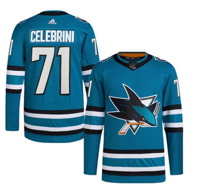 Men's San Jose Sharks #71 Macklin Celebrini Teal Adidas NHL Stitched Jersey