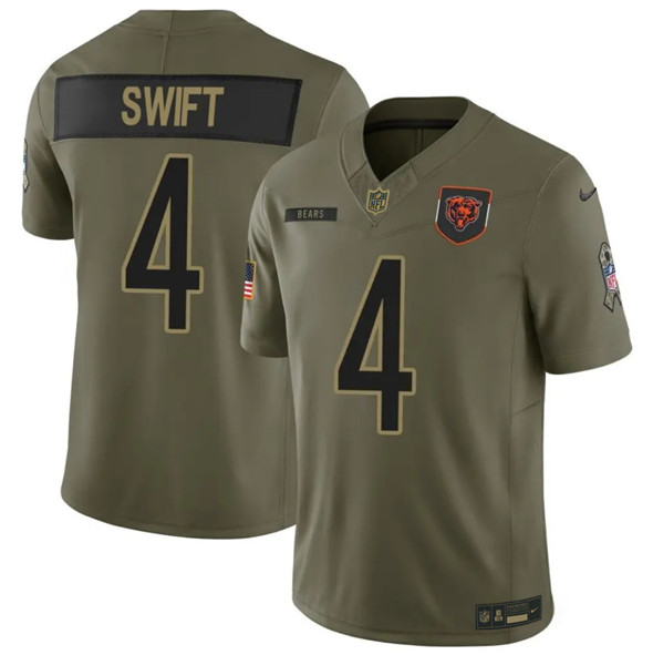 Men's Chicago Bears #4 D'Andre Swift Olive 2025 F.U.S.E. Salute to Service Limited Football Stitched Jersey