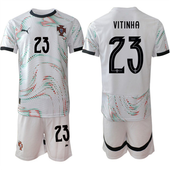 Men's Portugal Team #23 Vitinha 2025 White Away Soccer Jersey Suit