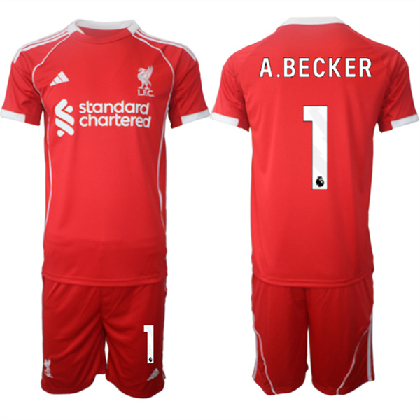 Men's Liverpool #1 Alisson Becker 2025 Red Home Soccer Jersey Suit