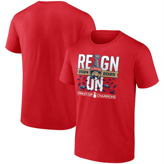Mens Florida Panthers Red 2025 Back-To-Back Stanley Cup Champions Local T-Shirt