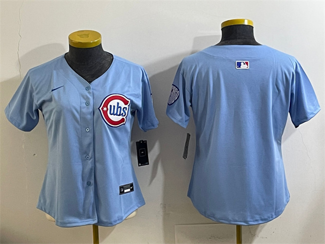 Women's Chicago Cubs Blank Blue 2024 25 2nd Alternatemited Stitched Baseball Jersey(Run Small)