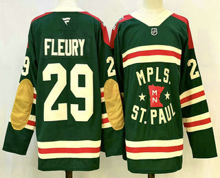 Men's Minnesota Wild #29 Marc Andre Fleury Green Winter Classic Stitched Authentic Jersey