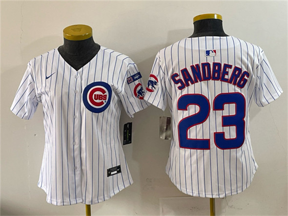 Youth Chicago Cubs #23 Ryne Sandberg White Pinstripe 'Ryne Sandberg Tribute' Vapor Limited V3 Stitched Baseball Jersey