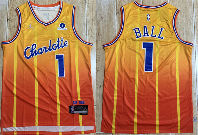 Men's Charlotte Hornets #1 LaMelo Ball Orange 2025-26 City Edition Stitched Basketball Jersey