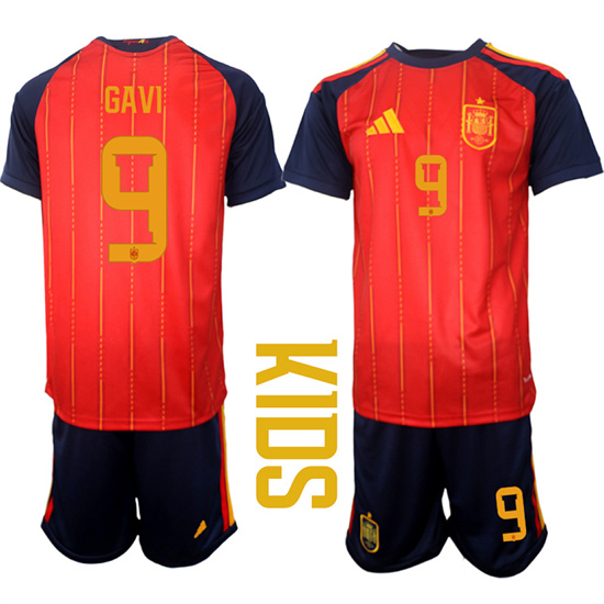 Youth Spain #9 GAVI National Team FIFA x World Cup 2026 Home Red On Field Kids Jerseys
