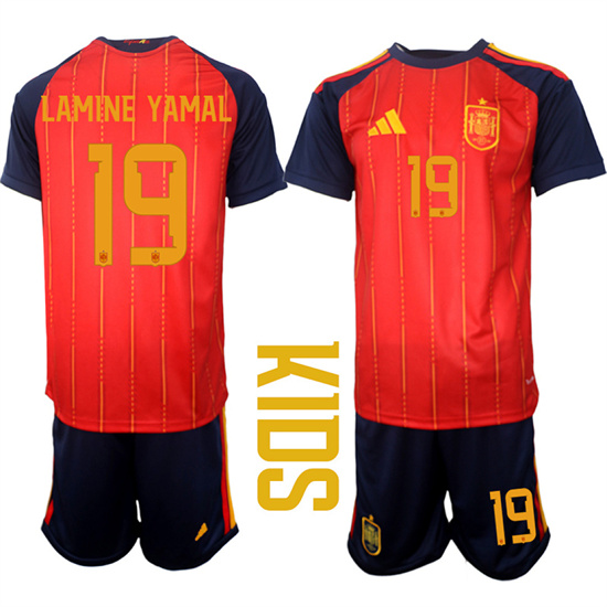 Youth Spain #19 LAMINE YAMAL National Team FIFA x World Cup 2026 Home Red On Field Kids Jerseys