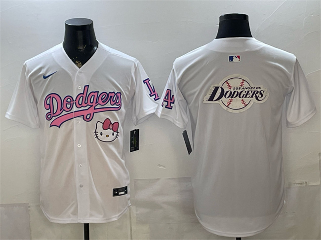 Men's Los Angeles Dodgers Team Big Logo White Hello Kitty Night Stitched Baseball Jersey