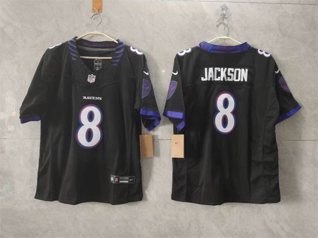 Women's Baltimore Ravens #8 Lamar Jackson Black F.U.S.E. Vapor Football Jersey(Run Small)