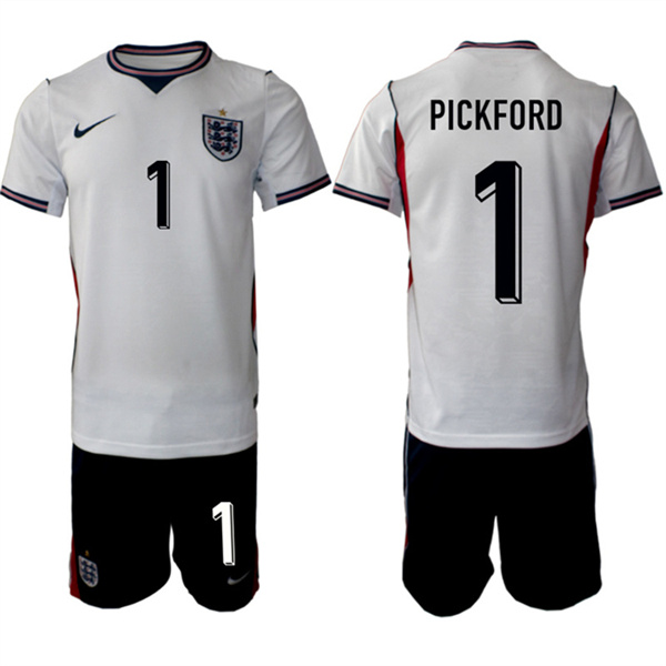 Men's England 2026 #1 Jordan Pickford White Home Soccer Jersey Suit