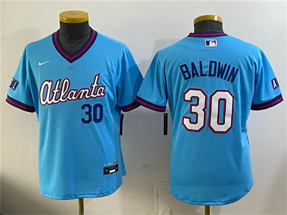 Youth Atlanta Braves #30 Drake Baldwin Powder Blue 2026 City Connect Stadium Stitched Baseball Jersey