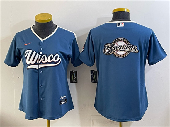 Youth Milwaukee Brewers Team Big Logo Mineral Blue 2026 City Connect Stadium Stitched Jersey