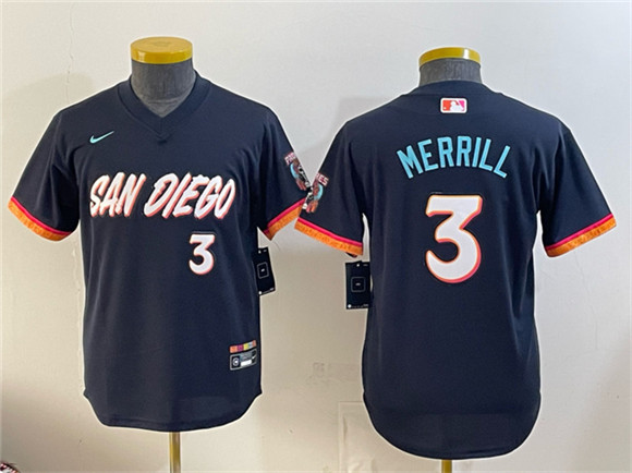 Youth San Diego Padres #3 Jackson Merrill Obsidian 2026 City Connect Stadium Stitched Baseball Jersey
