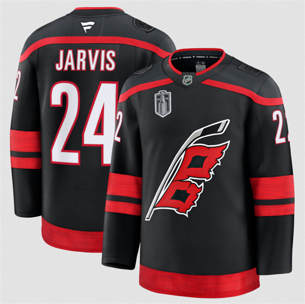 Men's Carolina Hurricanes #24 Seth Jarvis Black 2026 Stanley Cup Final Home Premium Hockey Stitched Jersey