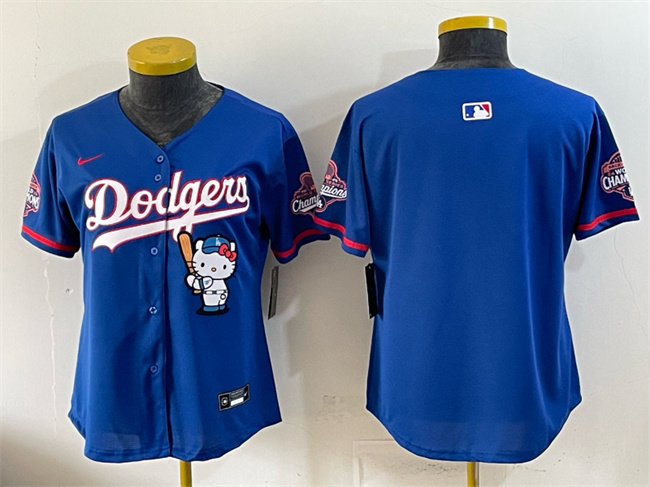 Women's Los Angeles Dodgers Blank Royal Hello Kitty Night 2025 World Series Champions Patch Stitched Baseba