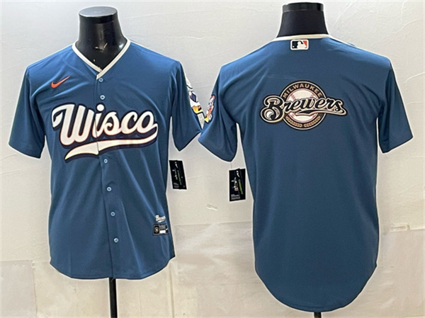 Men's Milwaukee Brewers Team Big Logo Mineral Blue 2026 City Connect Stadium Stitched Baseball Jersey
