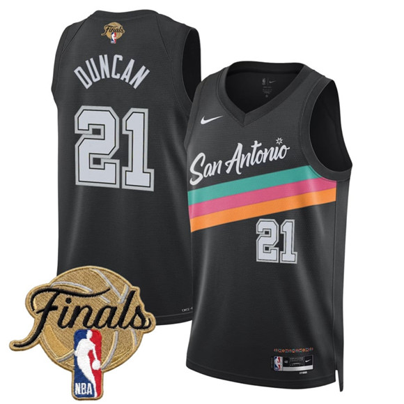 Men's San Antonio Spurs #21 Tim Duncan Black 2026 Finals Patch City Edition Stitched Basketball Jersey
