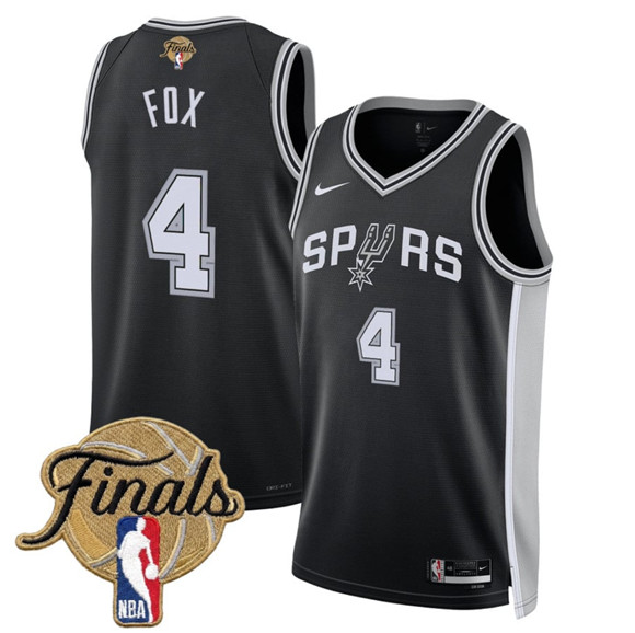 Men's San Antonio Spurs #4 De'Aaron Fox Black 2026 Finals Patch Icon Edition Stitched Basketball Jersey