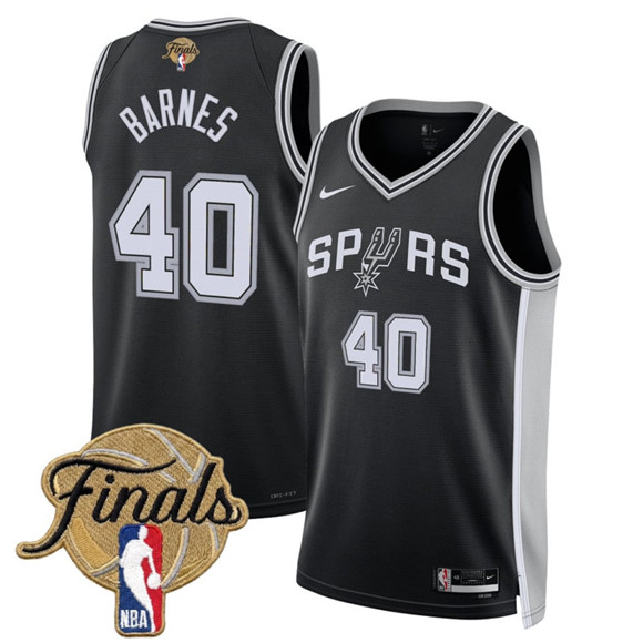 Men's San Antonio Spurs #40 Harrison Barnes Black 2026 Finals Patch Icon Edition Stitched Basketball Jersey