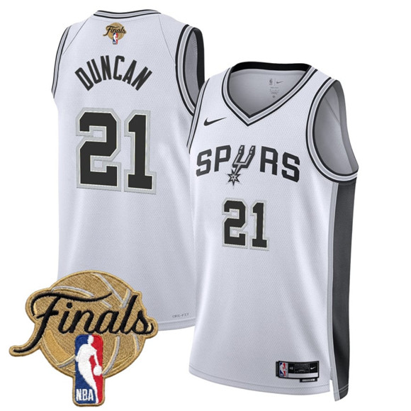 Men's San Antonio Spurs #21 Tim Duncan White 2026 Finals Patch Association Edition Stitched Basketball Jersey