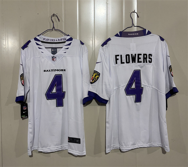 Men's Baltimore Ravens #4 Zay Flowers White 2026 Alternate Vapor Limited Football Stitched Jersey