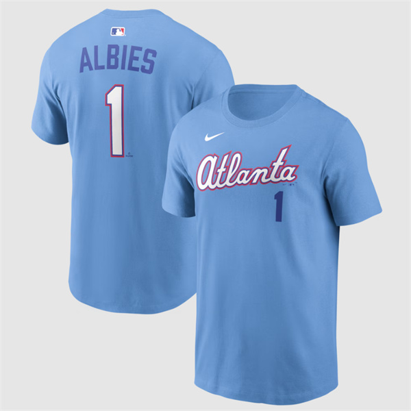 Men's Atlanta Braves #1 Ozzie Albies Powder Blue 2026 City Connect T-Shirt